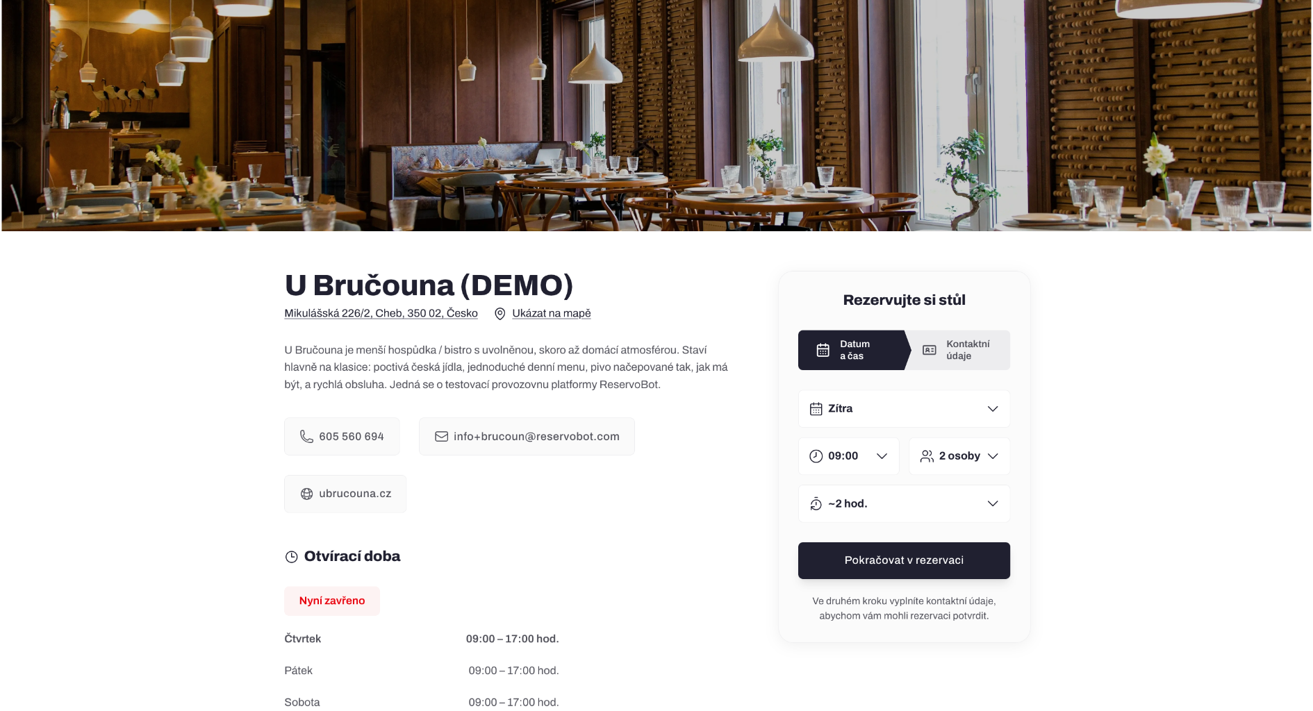 Reservobot Establishment – Aplikace pro provozovny